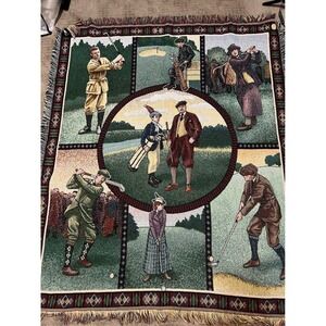 Vintage 1997 American Weavers Golf Tapestry Throw Blanket 5x4 USA Golfers